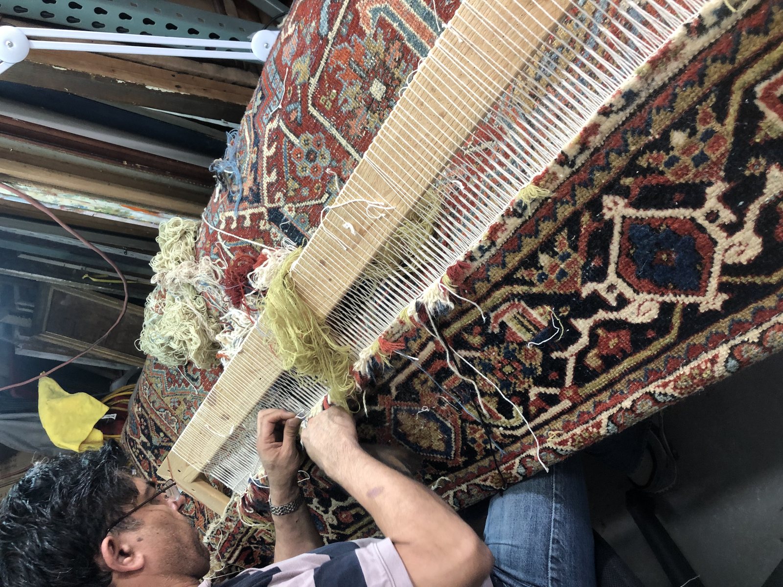 Hand repair work in progress at the bench